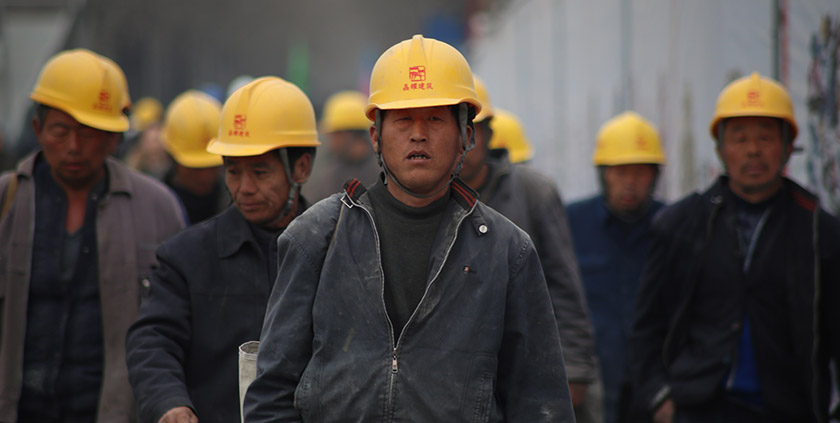 Chinese workers out from factory